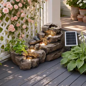 38.2" L Solar Water Fountain Outdoor,5-Tier Rock Waterfall Fountains Solar Powered Floor Standing Outdoor Water Feature with LED Lights for Patio, Garden,Porch, Yard, Home Art Decor