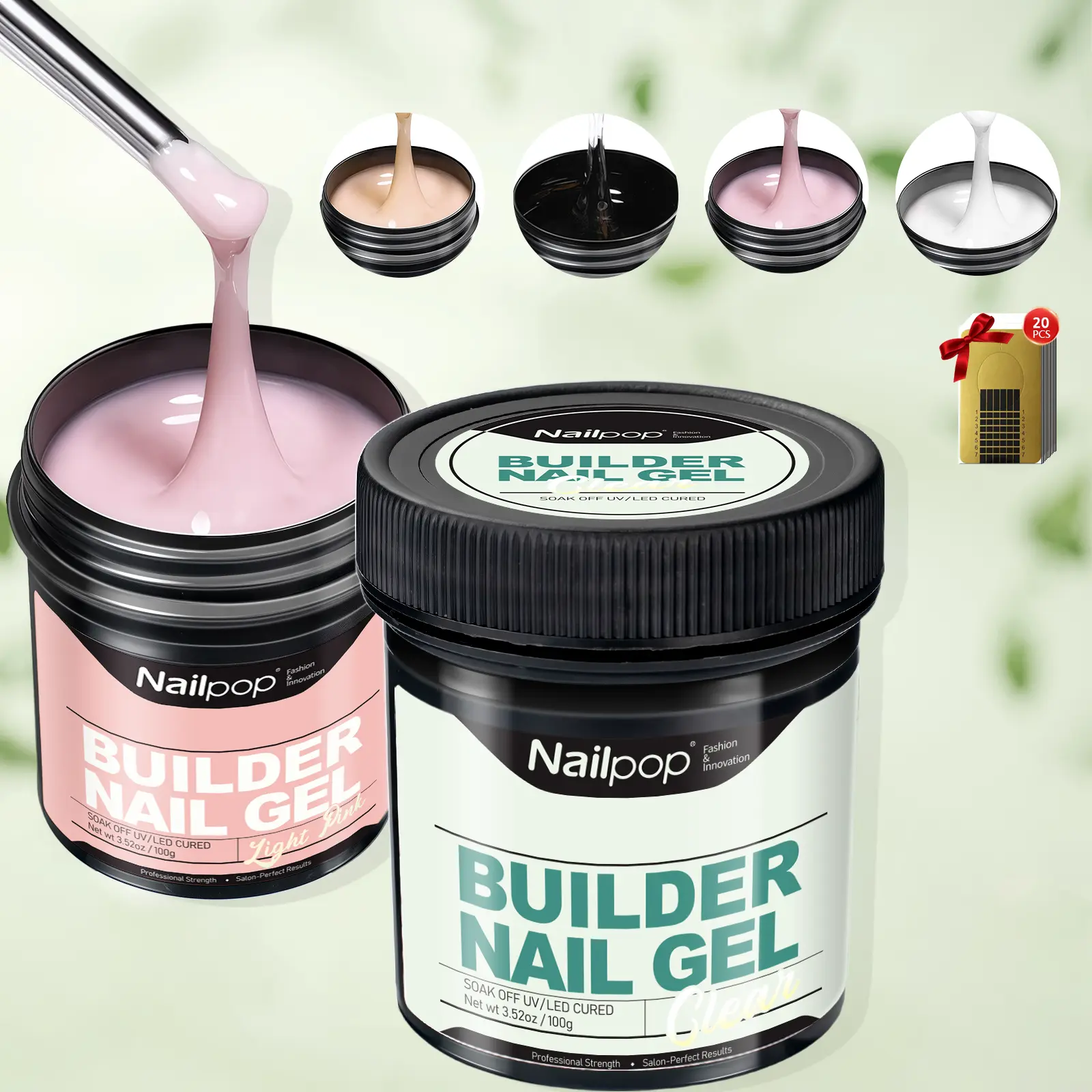 5-in-1 HEMA-Free UV/LED Builder Gel (100g) - Smooth Brush-Applicable Nail Extension Hard Gel, Strengthening & Shaping Beauty Product for French Manicures