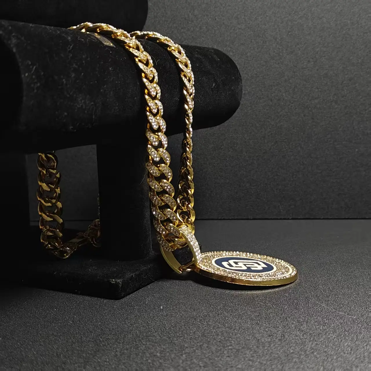 Personalized Baseball Pendant Necklace with Diamond Encrusted Steel Cuban Link Chain, Hip Hop Jewelry for Adults & Baseball Fans