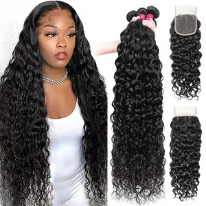 Water Wave Bundles With Closure 4x4 Inch Human Hair Bundles With Closure 3/4 Bundles With Closure
