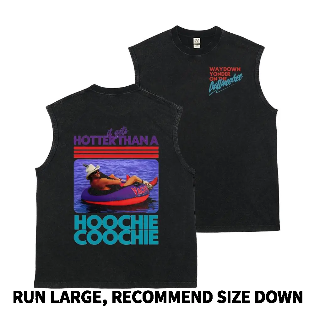 Hotter Than A Hoochie Coochie Funny Retro Country Music Lake Summer Party Pool Float Vibe Humor Graphic Vintage Washed Oversized Cotton Blend Breathable Durable Unisex S-5XL Summer Trendy Streetwear Y2K Fashion Top