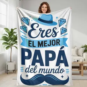 summerwins Best Dad in the World Flannel Throw Blanket, Blue Hat Diamond & Mustache Print, Soft Cozy Warm Lightweight, Father’s Day Gift, All Seasons Use, 30×40in (Infant), 40×50in (Children’s), 50×60in (Standard)