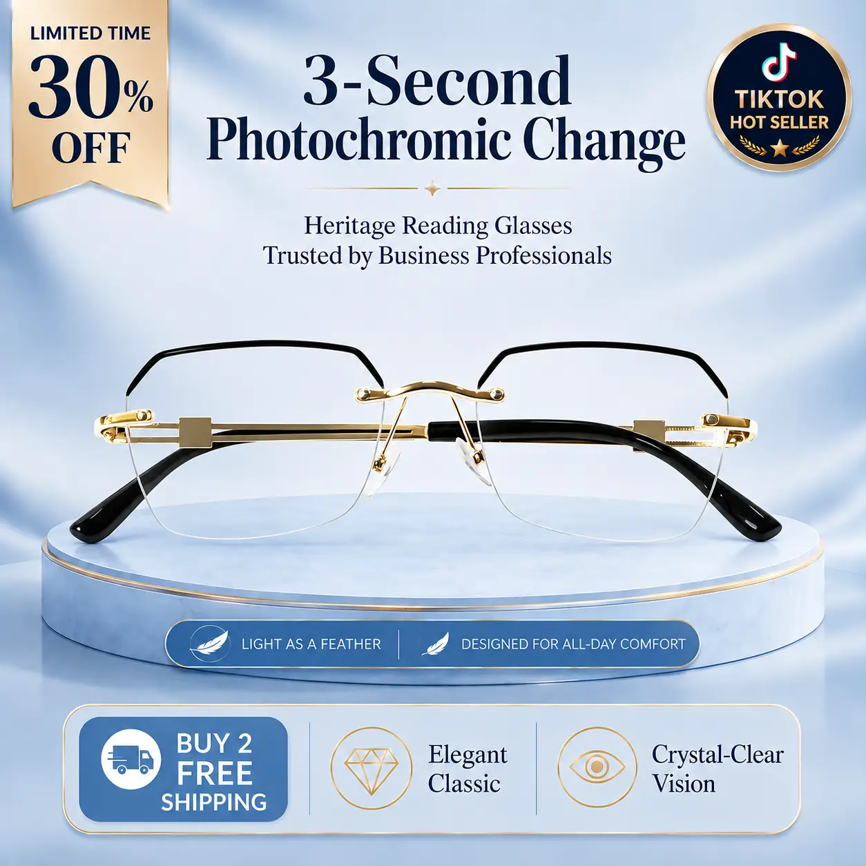 Non-Prescription Geometric Square Reading Glasses, Lightweight Metal Frame, Black Gold Style for Daily Close-Up Reading Use