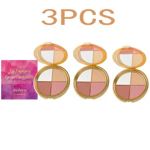 【3PCS】4-in-1 All-in-One Highlighter Blush Eyeshadow Palette - 4 Gorgeous Shades for Natural Glow, Cheek Color & Eye Makeup - Ultra-Pigmented, Blendable Formula - Perfect for On-The-Go, Daily Use & Makeup Beginners Cosmetic Facial Flawless Glossy