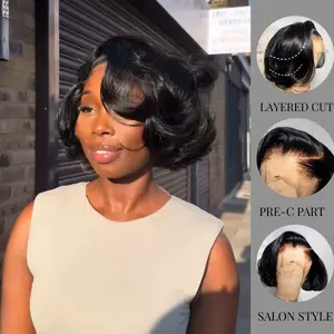 [Lived-in Wig] QTHAIR French Style Bob Wig Blow Out Short Bob Wig Pixie Cut Layered Cut Human Hair Wig 13x4 HD Transparent Lace Wig 250% Density Pre-C part Special Styled Wear Go Wig With Special Drawstring Wig Beginner Friendly Old Money #SummerVibes