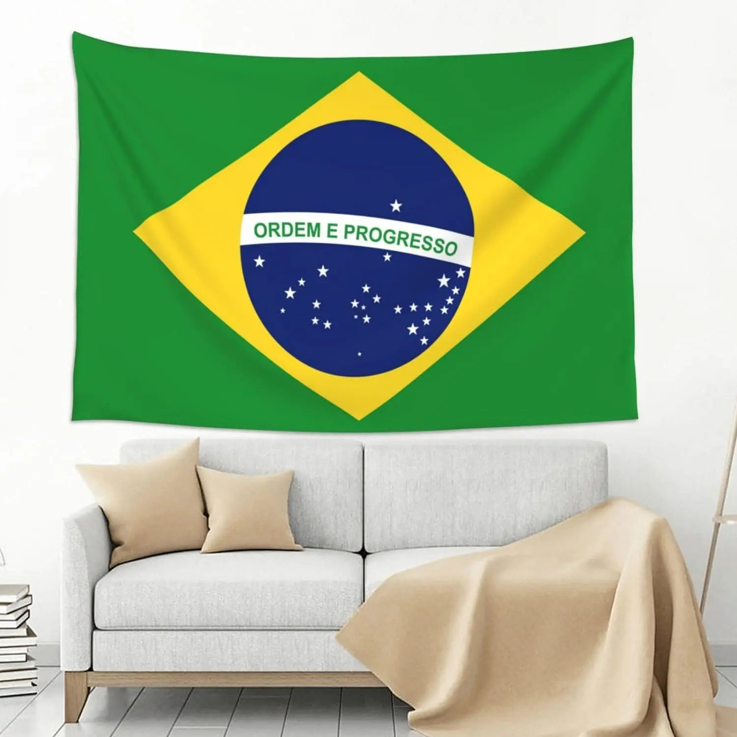 Vintage Brazil Flag Lightweight Polyester Hanging Wall Tapestry (60x40 in) - Home Goods Indoor Decoration for Bedroom, Living Room