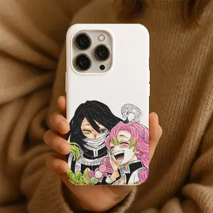 Obanai Iguro & Mitsuri Kanroji Sweet Moment Phone Case, Cute Couple Anime Cover, Demon Slayer Love Hashira Romantic Protective Fan Case