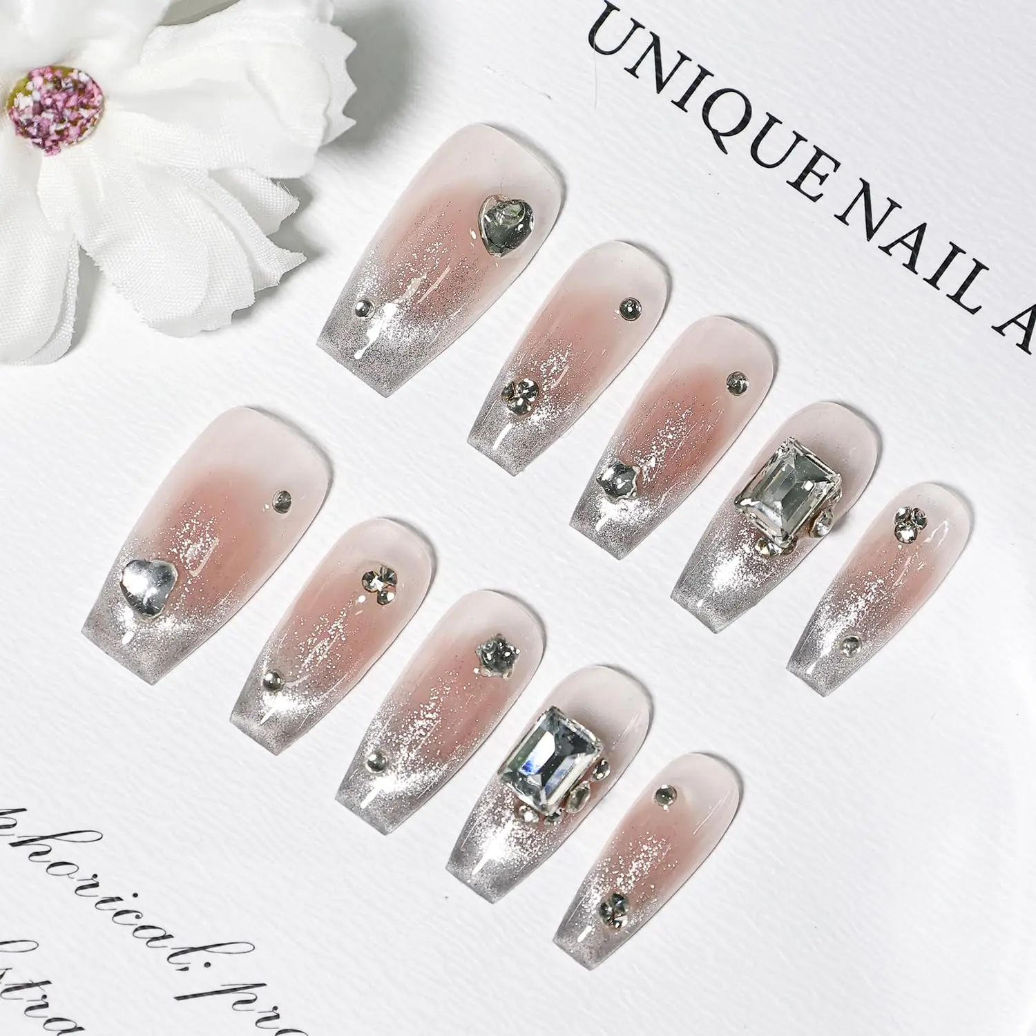 JODSONE Press on Nails Pink Square Cat Eye Handmade 3D Fake Nail Tips Reuseable Fashionable Design Long Lasting Fit Easy to Create Exquisite Fingertips - Small, Nail Press On Nails
