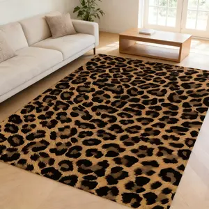 2D flat leopard print pattern background washable carpet, fashionable and durable, suitable for living room/bedroom/indoor and outdoor entrance, home/hotel/cafe mat, perfect party decoration, Animal Print Rug
