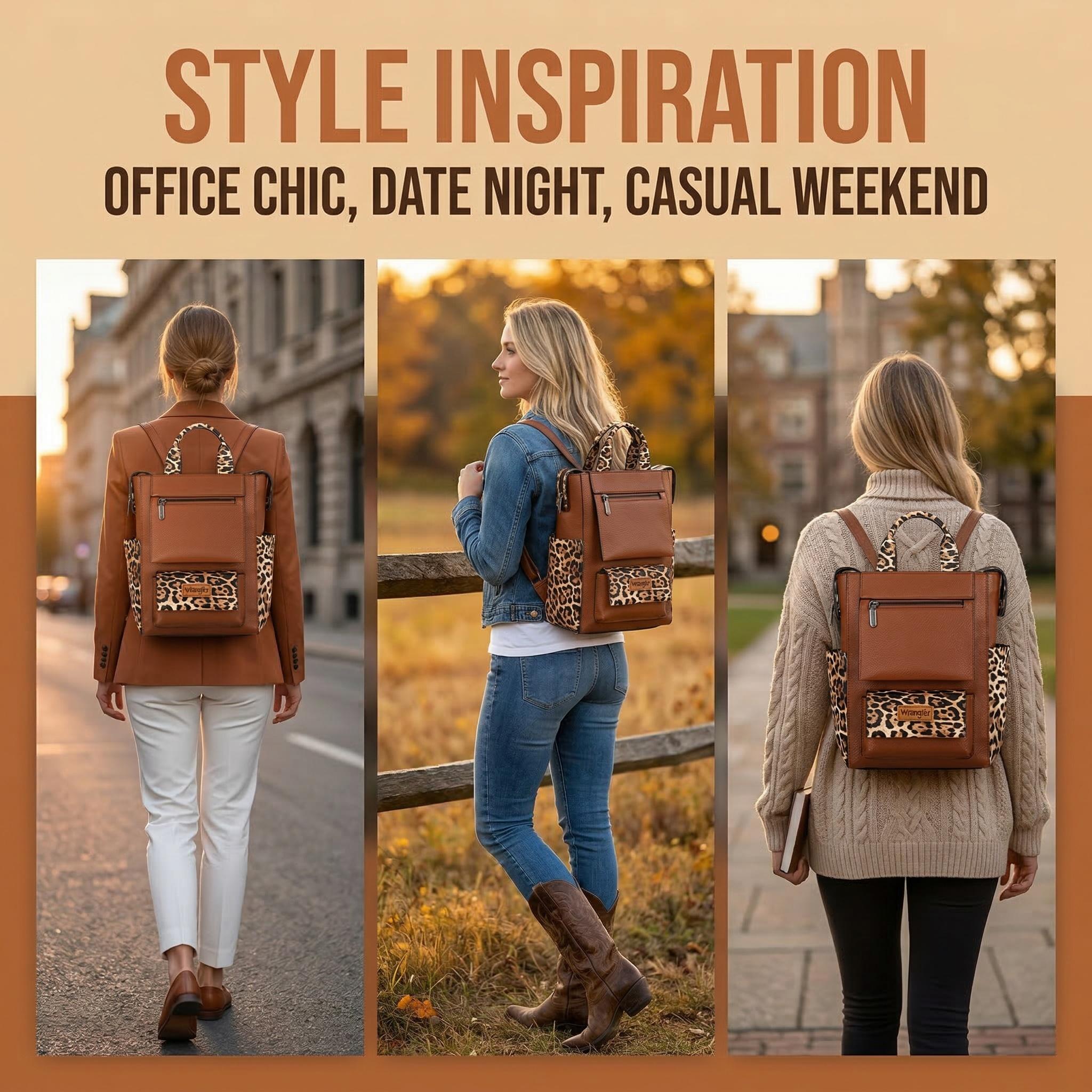 Wrangler Western Leopard Print Women's Convertible Anti-Theft Backpack with Adjustable Strap & Magnetic Closure for School & Travel TikTokShopJumpstartSale