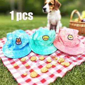 Pet Sun Hat for Dogs & Cats, Anti-Choking Adjustable Outdoor Fisherman Cap, Cute Patch Decoration, Suitable for Small Medium Pets