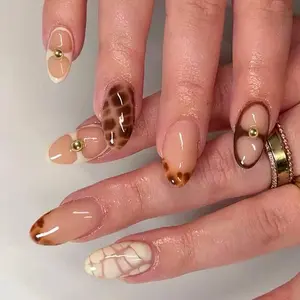 24pcs Short Oval Shape Press-On Nails, Leopard Print Design, Glossy Finish, Full Coverage Acrylic False Nails, Suitable for Women and Girls, Leopard Print Nail Art, Glossy Finish Nail Decoration, Nail Art Diy