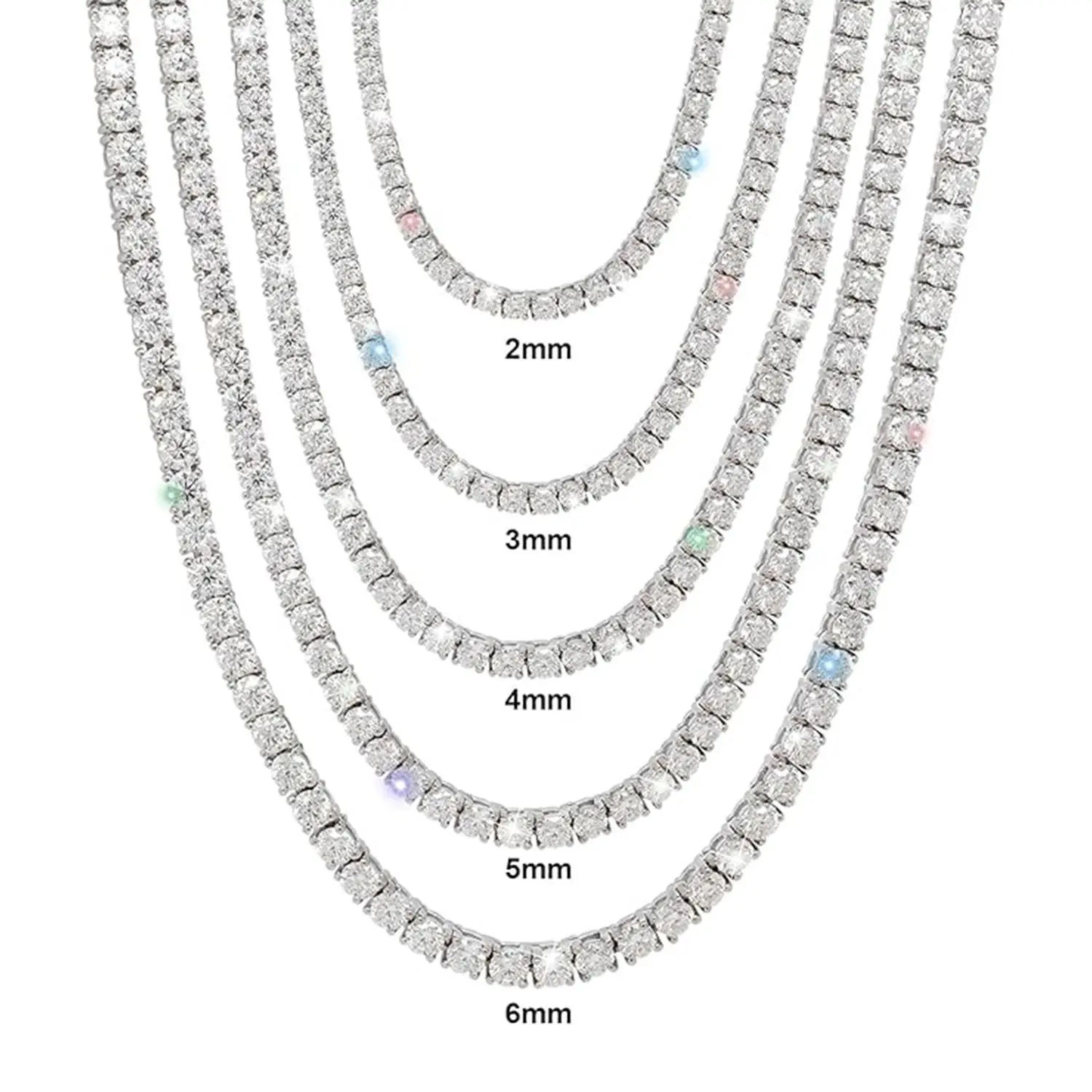 Full Synthetic Tennis Necklace 18K Gold Plated 2-6MM 16-24 Inch VVS1 Clarity Black Friday Gift Men & Women, Perfect Hip Hop, Rappers, PartyGirlfriend Boyfriend Birthday Engagement Hiphop Wedding Environmental