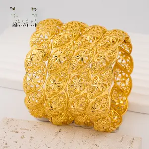 Middle Eastern Style 24K Gold Plated Copper Bracelet - Women's Fashion Open Bangle Jewelry
