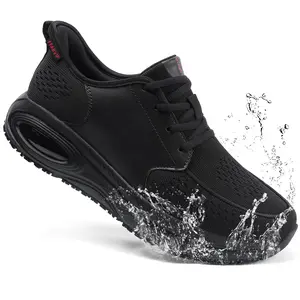 Men's Wide Non Slip Work Shoes Orthopedic Waterproof Food Service Kitchen Chef Shoes, Slip Resistant Sneakers with Arch Support, Comfortable Lightweight All Day Standing Footwear