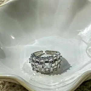 Adjustable Double Row Crystal Ring | Luxury Statement Ring | Stackable Silver Ring | Bridal Jewelry | CZ Diamond Ring