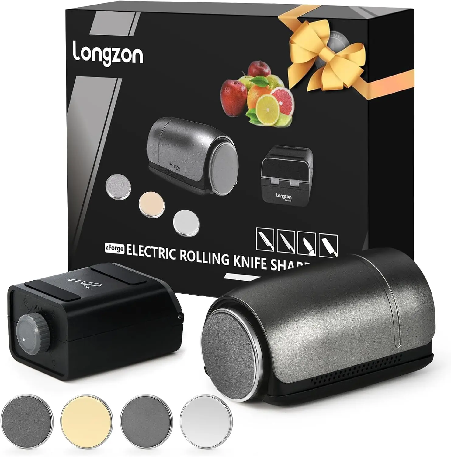 ZForge Electric Rolling Knife Sharpener 10°-25° Magnetic Angles Knife Sharpening, Professional Kitchen Knife Sharpener Kit with Diamond Discs and Power from Polymer Li-ion Battery for All Kitchen Knife Sets