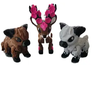 3D Printed Fidget Highland Cows and Horses Fidget Toys with Pink Floral Accents and Unique Designs