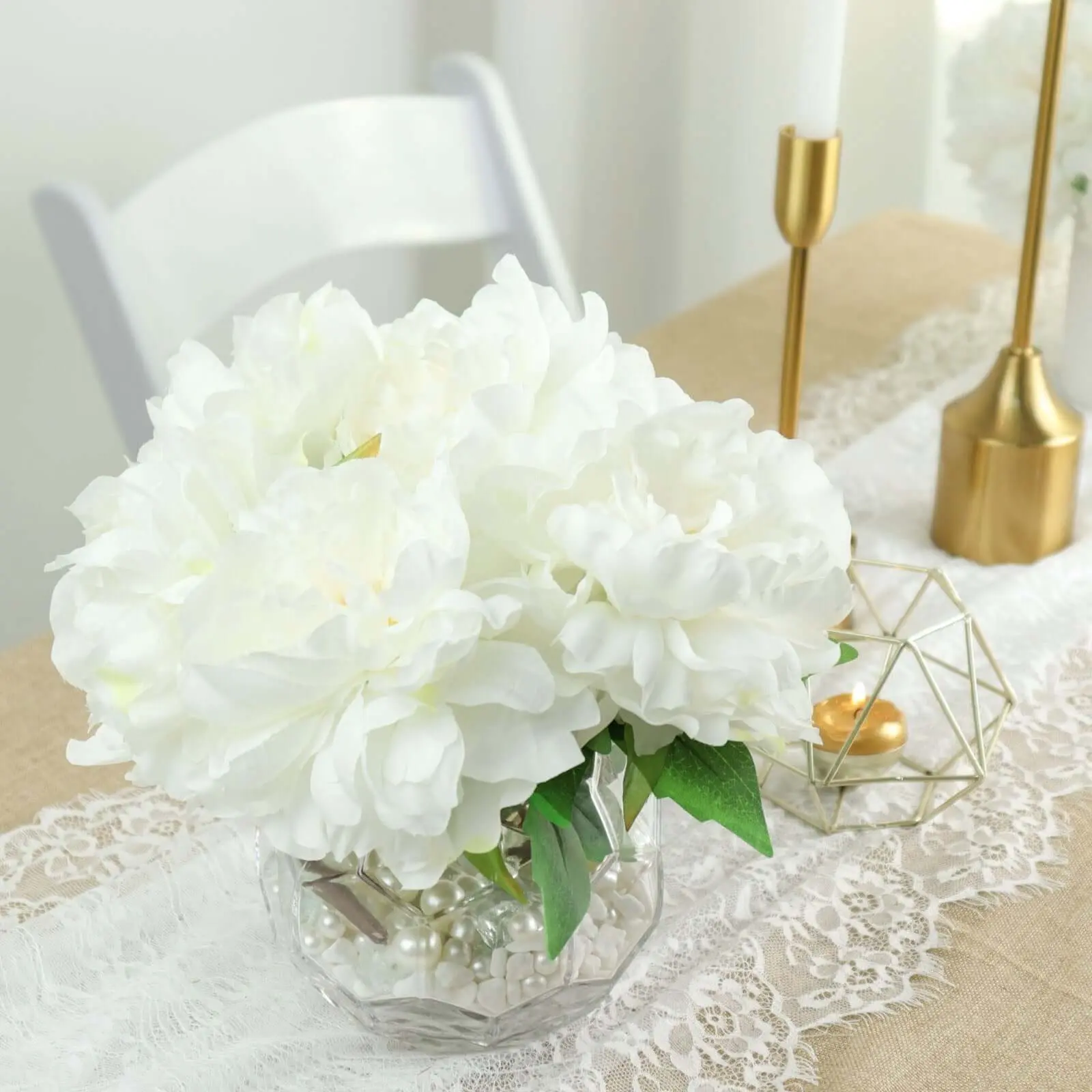 2-Pack 17 in White Real-Touch Artificial Silk Peony Bouquets, Decorative Peony Shape Floral Decor for Home, Anniversary Use