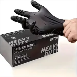50-Pack Disposable Nitrile Gloves, Thick Durable Waterproof, Premium Material for Kitchen, Tattoo Artists, Home Cleaning, Car Care