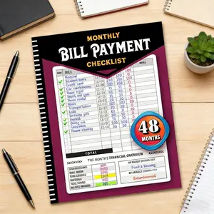 Bill payment tracker notebook, monthly bill organizer and expense planner, Finance Checklist Organizer, budget log book for saving money and financial planning, finance tracker, back to school supplies, practical and easy to use