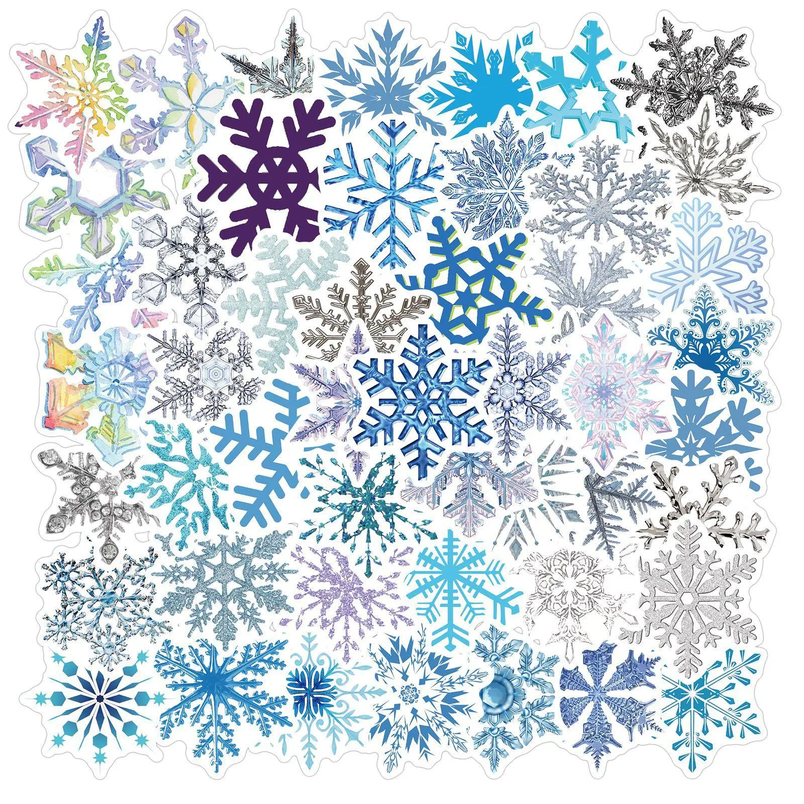 Snowflake Pattern Sticker, 50pcs/set Colorful Snowflake Decorative Sticker, DIY Decals for Water Bottle, Laptop, Phone Case, Scrapbooking, Journal Making, Sticker Packs, Sticker Sheets, Phone Decoration, Stylish Cellphone Accessory