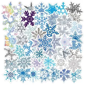 Snowflake Pattern Sticker, 50pcs/set Colorful Snowflake Decorative Sticker, DIY Decals for Water Bottle, Laptop, Phone Case, Scrapbooking, Journal Making, Sticker Packs, Sticker Sheets