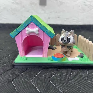 3D Printed German Shepherd Doghouse Playset - Colorful Mini Puppy Diorama Display, Home Decor Shelf Statue, Pet-Themed Gift with Bowl, Pet Accessory