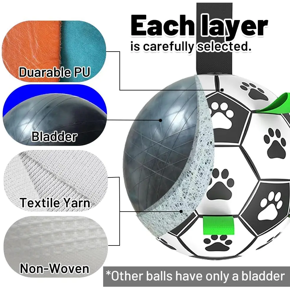 Dog Soccer Ball Toy with Straps - 8” Interactive Tug Toy & Water Fun, Perfect for Medium & Large Dogs Ideal Birthday Gift!