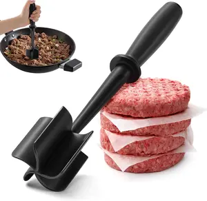 Premium Meat Chopper for Ground Beef - Heat Resistant Meat Masher - Kitchen Tools & Gadgets - Durable Ground Beef Smasher - Non Stick Hamburger Grinder - Cook Ground Meat with Ease(Black)