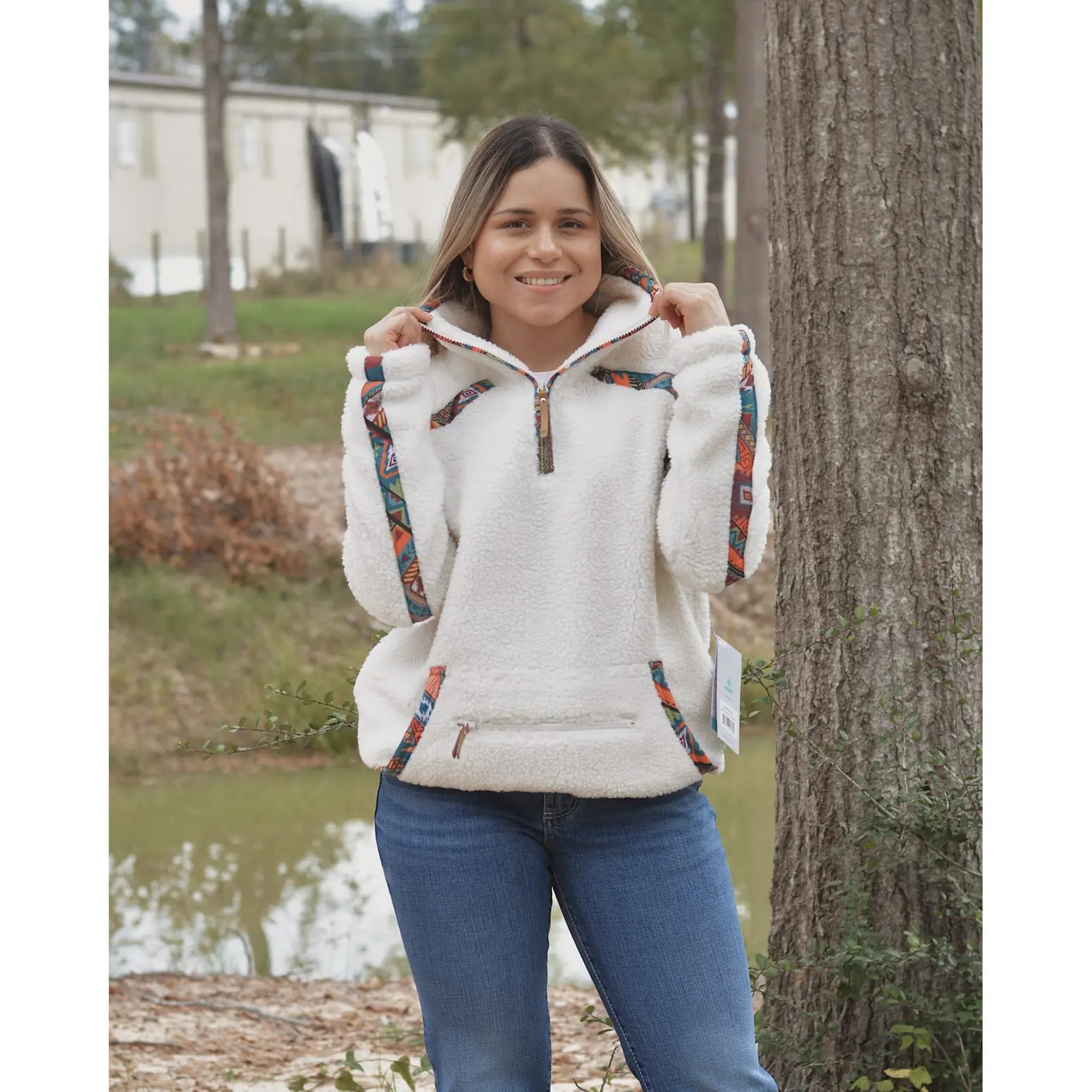 Hooey Ladies Cream Sherpa Pullover