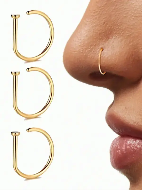 Women And men Fake Piercing Nose Ring Gold Stainless Steel D-Type Simple American Style Personalized Letters Hip-Hop Street Style Non Perforated Accessories Fake Nose Studs  nose ring Nose Rings Hoops Nose Ring Jewelry