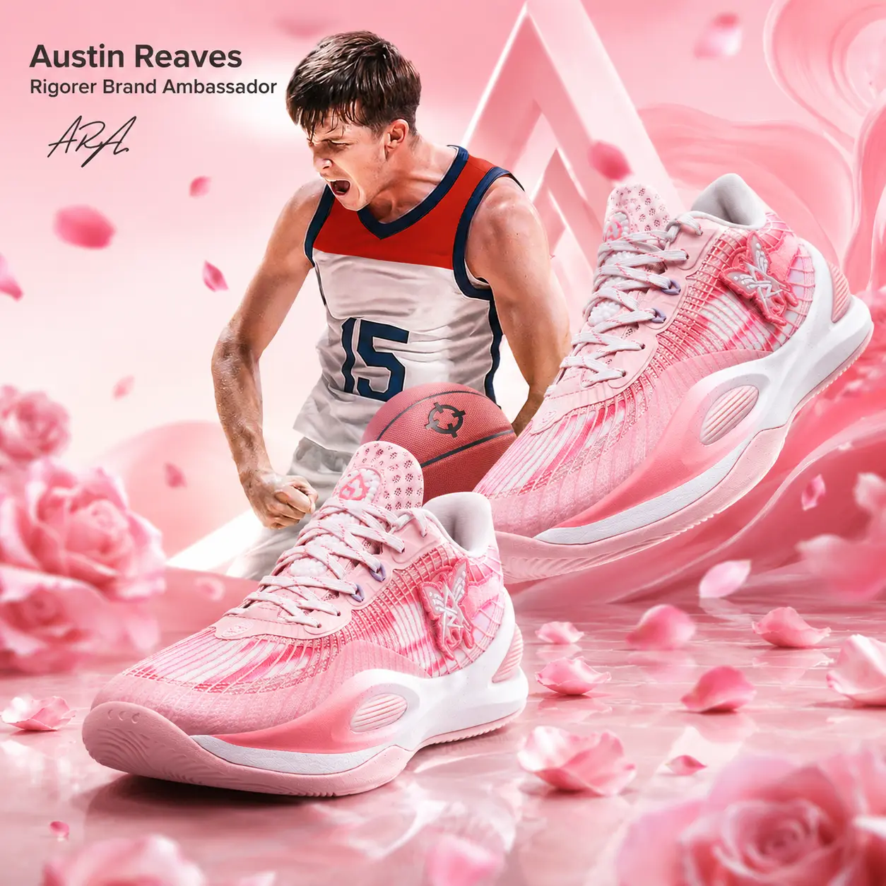 Rigorer AR1 Austin Reaves Signature Basketball Shoes Unisex Low-Top Sneakers Rebound Anti-Slip Professional Sneakers for Training Sports Daily Pickleball Badminton Sneakers Gym Sport Shoes Athletic Tennis Shoes 'Valentine‘s Day' [Z323360104-11]