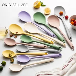 2Pcs Silicone Spoon Set Food Grade Long Handle Kitchen Gadget Soup Spoons Stirring Utensils Kitchen Utensils Gadgets High Temperature Resistant Cooking Tools Kitchen Cooking Accessories