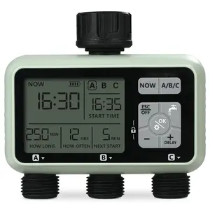 Water Timer, 3 Outlets, Hose Watering Sprinkler Timer, With 3 Independent Watering Zone LCD Display, Rain Delay Mode, Manual Mode, 360° Brass Inlet, Metal Filter, IPX6 Waterproof For Yard Watering