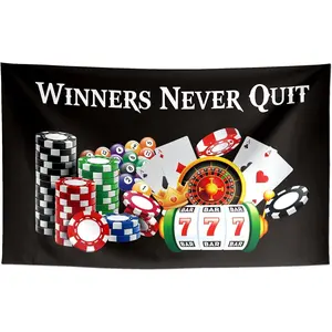Eyesoul Winners Never Quit 3x5 ft Banner with Poker Chips Cards Slot Machine Decor for Room Dorm Bedroom Man Cave Girls Wall Indoor bedroom decor