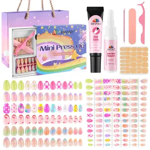 EBANKU 156 Pcs Press on Nail Kids Gift Box, 6 Pack French Flower Kid Flase Nails Kit with Nail Glue Set Fake Nail for Girls 5-10 Years Christmas Gift Set