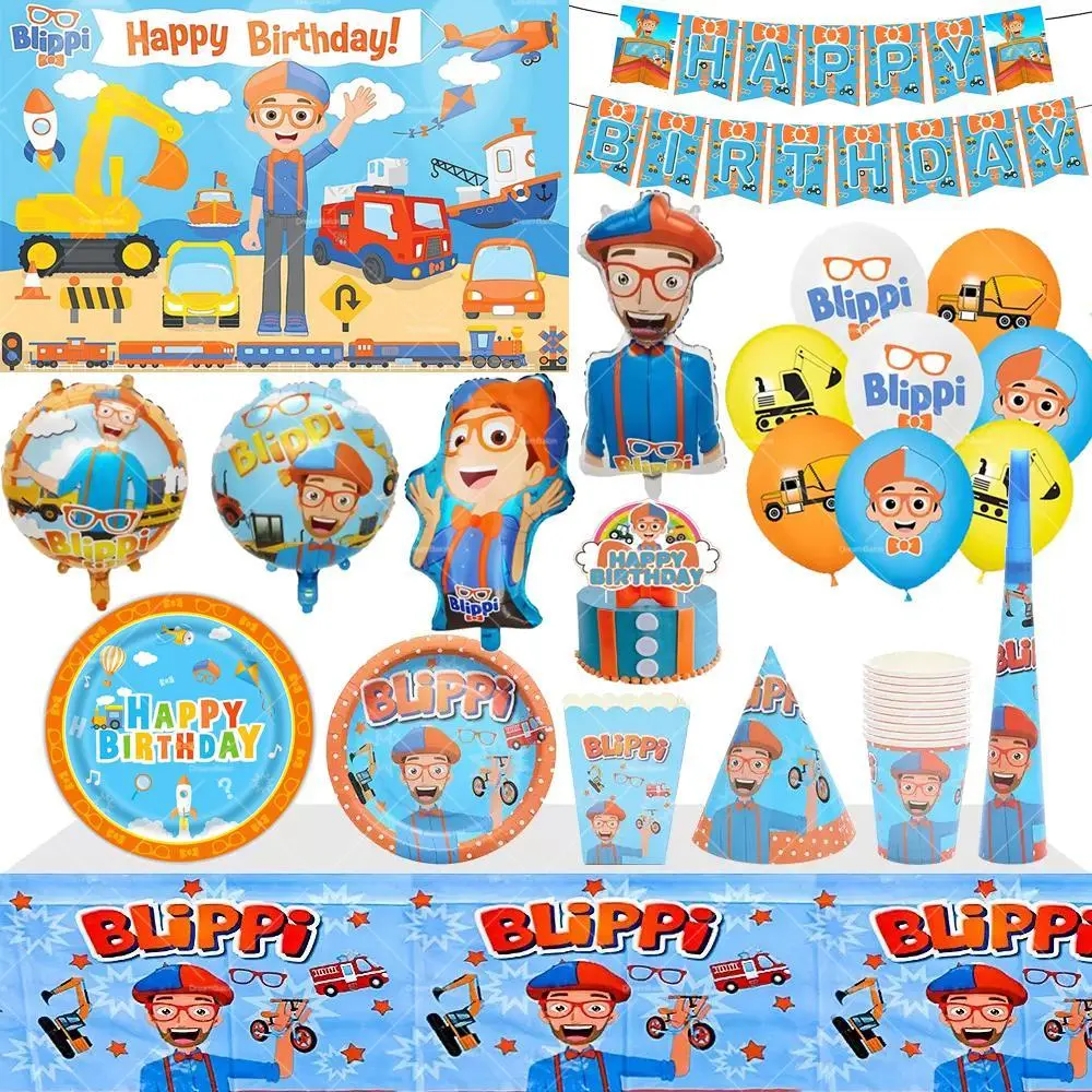 Blippi Balloons Happy Birthday Banner Decorations Party Supplies Backdrop English Teacher Cake Topper Cup Disposable Tableware Blippi Balloons Happy Birthday Banner Decorations Party Supplies Backdrop English Teacher Cake Topper Cup Disposable Tableware