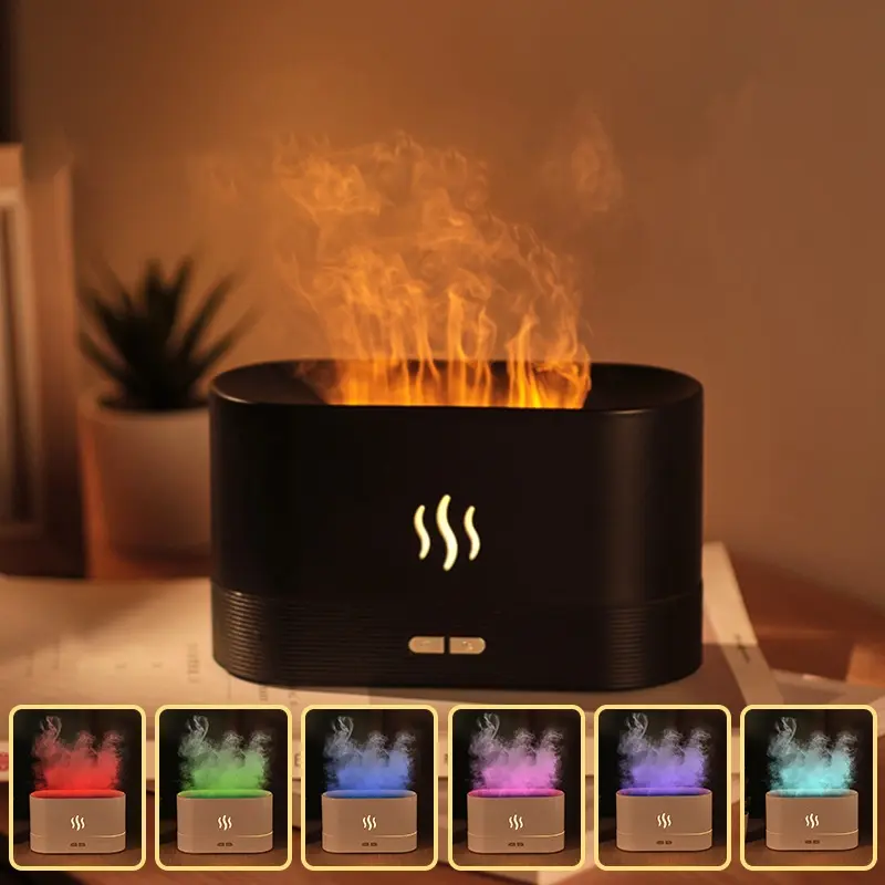 Color flame air aromatherapy humidifier, 7 flame colors essential oil diffuser, Fragrance Machine, 180ml, quiet and noiseless, with automatic shut-off protection, suitable for home, office, yoga