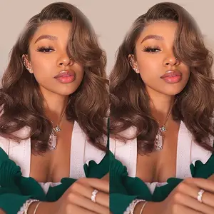 Chocolate Brown Bob Wig Human Hair Glueless Wigs Human Hair Pre Plucked Pre Cut Body Wave 5x5 HD Transparent Closure Wigs 180% Density 100% Brazilian Virgin Hair Brown Wig for Black Women