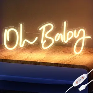 【DealsForYou】RROETXI Oh Baby LED Neon Sign - USB-Powered Decorative Wall Light, Dimmable Warm White Indoor Lighting, 16.4x6.9 in Compact Backdrop Wall Decor for Boy Baby Showers