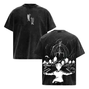 AOT The End Shirt Eren Mikasa Final Scene Anime Tee Vintage Acid Washed Heavy Cotton Oversized Streetwear T-Shirt Tragic Love Manga Graphic Top 90s graphic good tees Casual American Short Sleeve Unisex T-shirt,Gym & Streetwear Oversized T-Shirt