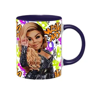 Hip Hop Mug Shots Classic Caricature Ceramic Mug with Color Handle/Rim Coffee Colorful Drinkware Printed Tea