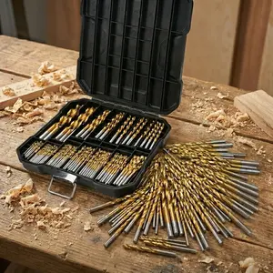 Titanium-Coated High-Speed Steel Twist Drill Bit Set with Storage Box, Suitable for Wood, Cast Iron, Aluminum Alloy, Plastic and Fiberglass