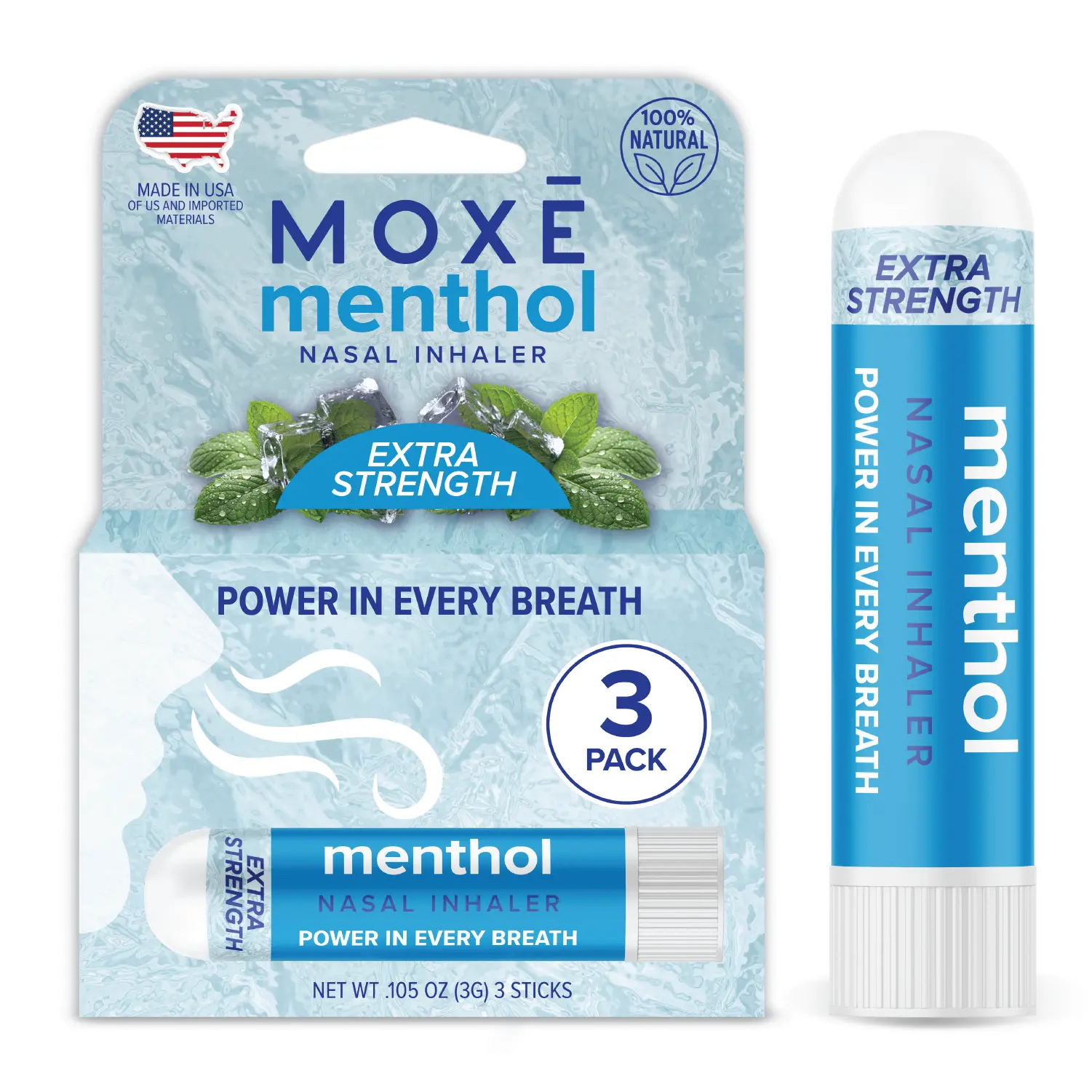 MOXE Extra Strength Menthol Nasal Inhaler | Powerful Cooling Menthol for Sinus Relief & Clear Breathing | Made in The USA | Maximum Strength Aromatherapy for Instant Refreshment