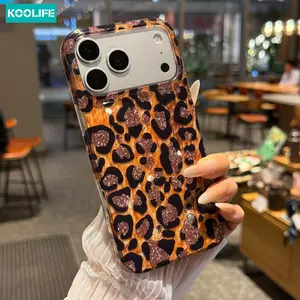 Koolife 1pc Luxury Brown Leopard Print Glitter Protective Phone Case, Shockproof Full Coverage, Compatible with iPhone 17 17 Pro 17 Pro Max 17 Air 16 15 14 13 Series, Fashionable Back Cover Must-Have, Casing, Smartphone, Cellphone