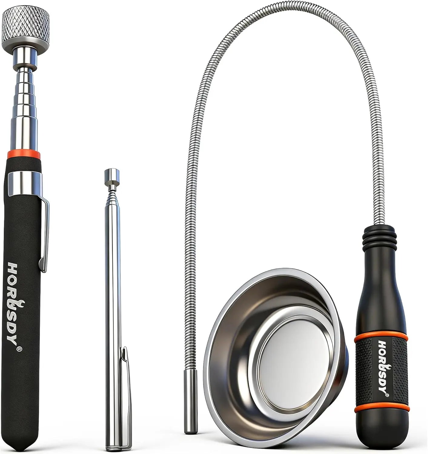 HORUSDY 4-PIECE Telescoping Magnetic Pickup Tools Set - Extendable Magnetic Pick Up Tools，Flexible Bendable Spring Magnet Stick