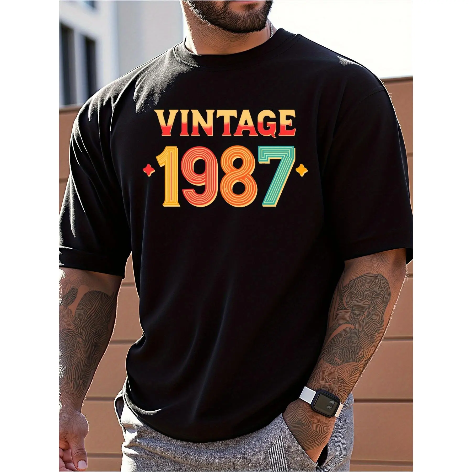Mens Clothes, T Shirts for Men, Casual Style Design with Print, 100% Pure Cotton Fabric, Vintage 1987 Retro Style Men'S T-Shirt, Comfortable Fit, Birthday Gift, Perfect for Spring/Summer Season, Suitable for Daily And Outdoor Wear in Summer