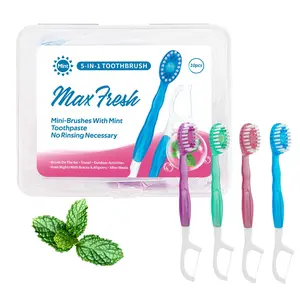 5 in 1 Mini Toothbrush & Floss & Tongue Scraper & Toothpick Set, 10pcs/pack Soft Bristles Toothbrush Set, Oral Care Tool for Travel, Business Trip, Mouth Hygiene Kit Compact Daily Gentle Cleanser