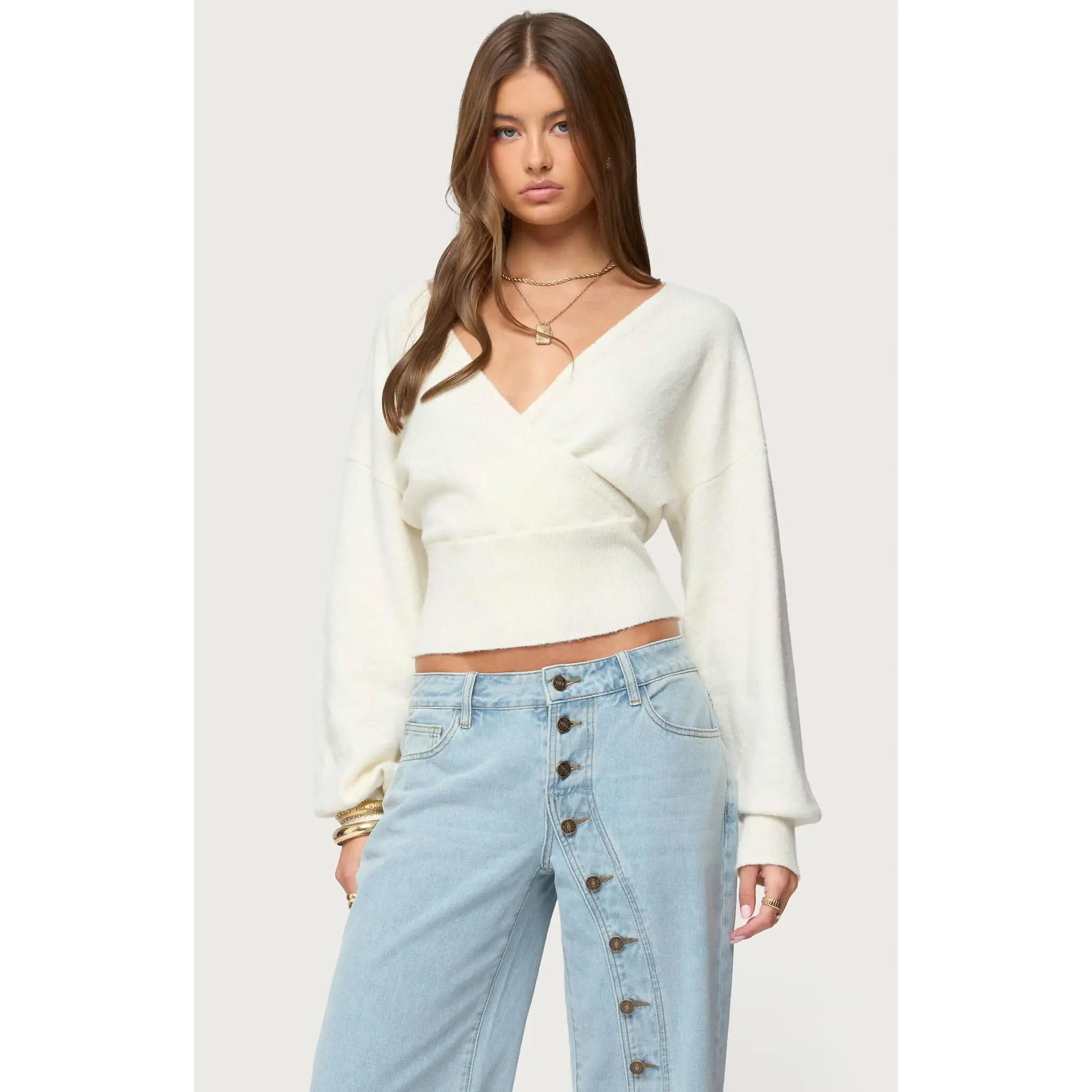 Edikted Women's Lillia V Neck Wrap Sweater